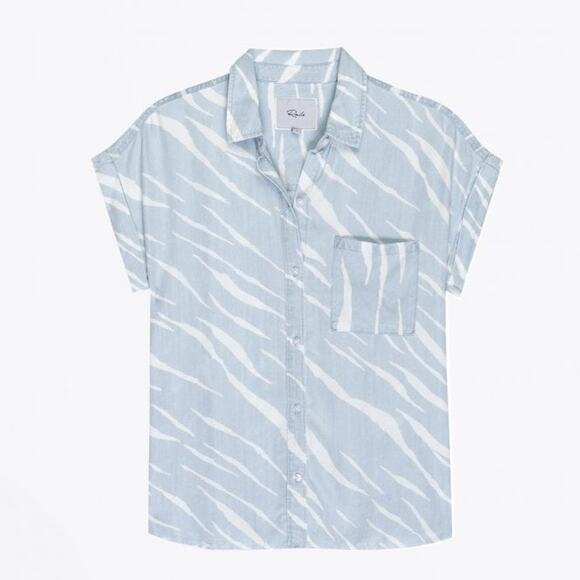 RAILS Lex Shirt in Light Vintage Zebras Size XS Blue White Stripe Tencel Raw Hem - Picture 5 of 16